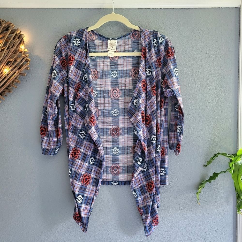 Self Esteem Open Cardigan, L, Blue Tribal